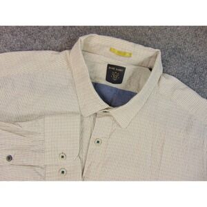 Rare Rabbit Shirt Mens Large Button Up Beige Blue Geometric Print Long Sleeve